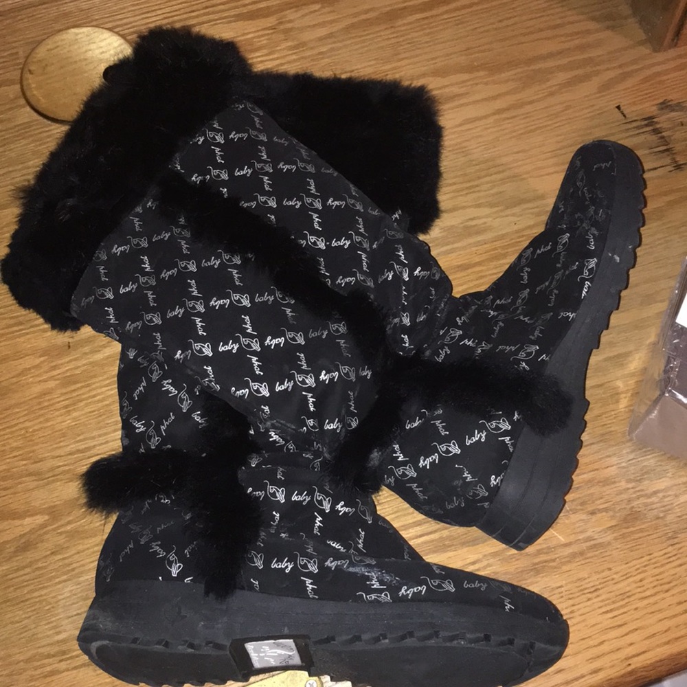 Baby phat black fur boots